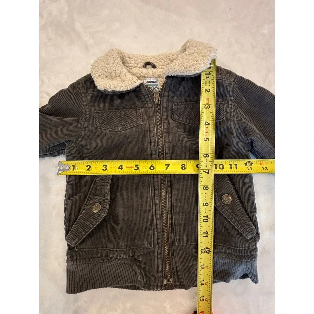 Old Navy Toddler Boys Gray Corduroy Sherpa Lined Jacket 2T Full Zip Outerwear